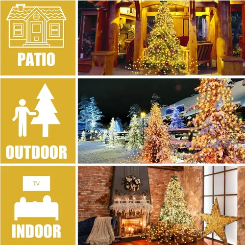 Vista 4 de Guirnalda de luces para árbol de Navidad, 400 LED, 16 líneas, luces de Navidad para árbol, 8 modos y temporizador, tira de luces para interiores