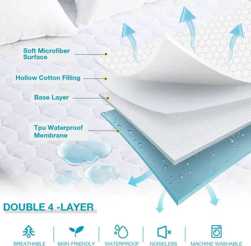 Vista 3 de Mooreeke Protector de colchón impermeable tamaño King, suave y transpirable, acolchado, protector de colchón de 21 pulgadas de profundidad