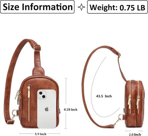 Vista 4 de Pequeña bolsa cruzada para mujer, bolso casual para el pecho, lindo riñonera de cuero
