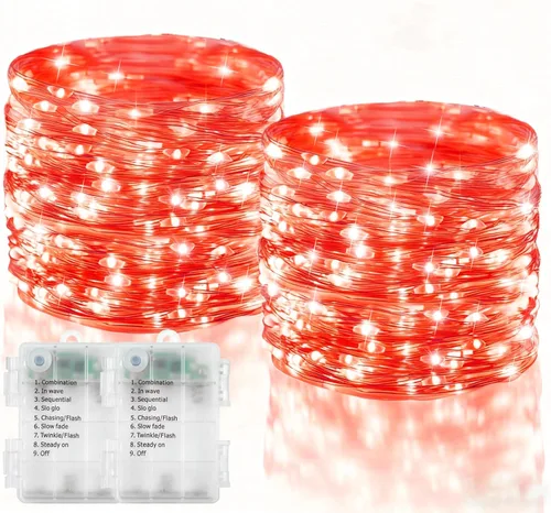 Vista 16 de Tira de 100 luces LED EchoSari, para exteriores, operadas con batería y control remoto (con capacidad de atenuación, temporizador y 8 modos), a