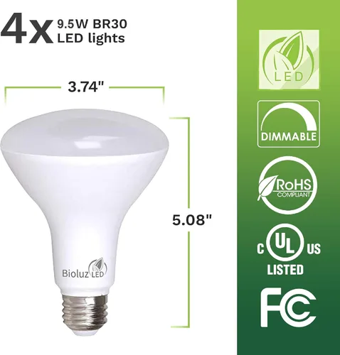 Vista 4 de Bioluz LED BR30 foco de ledes, 90 CRI regulable, 800 lúmenes. 65 W-95 W foco BR30 de repuesto interior/exterior LED Flood foco en la lista UL