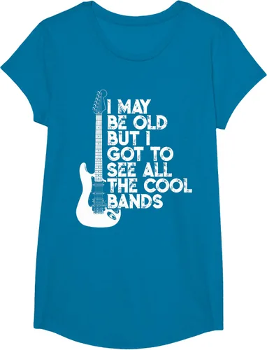 Vista 74 de Camiseta con texto en inglés "I May Be Old But I Got to See All The Cool Bands" Negro