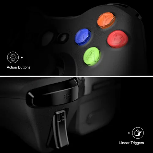 Vista 5 de VOYEE Controlador inalámbrico con receptor compatible con Microsoft Xbox 360SlimWindows 111087 con joystick mejoradochoque dual negro