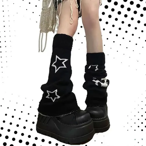 Vista 3 de Calentadores de piernas para mujer, diseño de estrella, calentadores de piernas de punto Y2k, calcetines kawaii Harajuku Fairycore ropa
