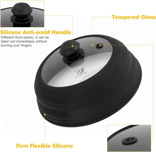 Vista 4 de Cubierta para salpicaduras de microondas, tapa protectora de salpicaduras de vidrio ventilado con silicona plegable para alimentos como placa