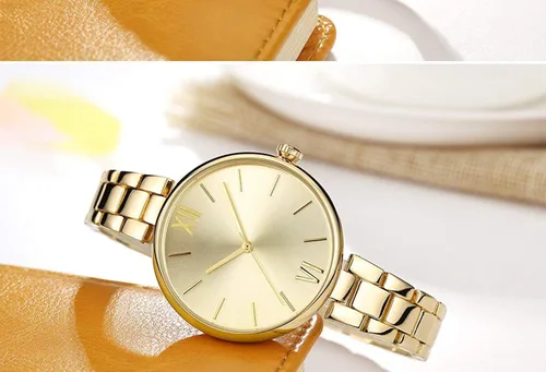 Vista 4 de Relojes de pulsera ultrafinos de cuarzo con banda de acero inoxidable estrecha para mujer