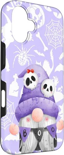 Vista 3 de iPhone 16 Boo Gnome Halloween Purple Spooky Creepy Cute Watercolor Case