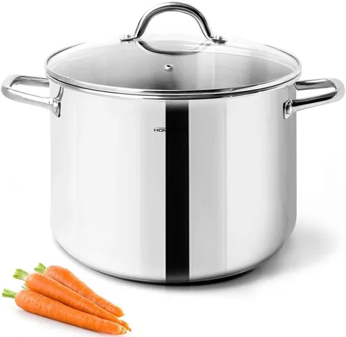 Vista 10 de HOMICHEF Olla pequeña de stock de 4 cuartos de galón de acero inoxidable sin níquel - Olla pequeña de stock de 4 cuartos con tapa de vidrio - Olla