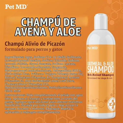 Vista 6 de Pet MD Champú de avena y aloe para perros y gatos - Soporte para la picazón en la piel - 16oz