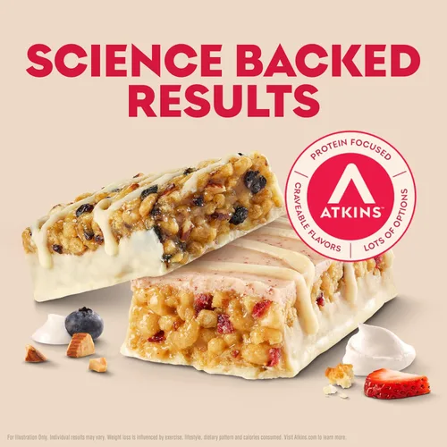 Vista 6 de Atkins Barrita de yogur griego de arándanos y fresas con alto contenido de proteínas, alta fibra, apta para dieta cetogénica, 12