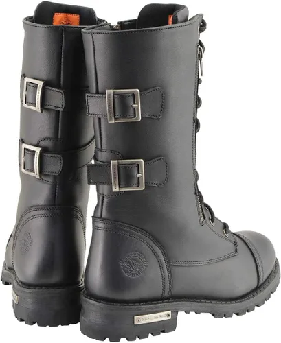 Vista 8 de Milwaukee Leather Botas de cuero con cordones tácticas negras de 13 pulgadas de alto para hombre con cremallera con bolsillo de almacenamiento