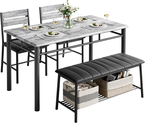 Vista 8 de IRONCK Juego de mesa de comedor para 4, juego de mesa y sillas de cocina Marrón rústico