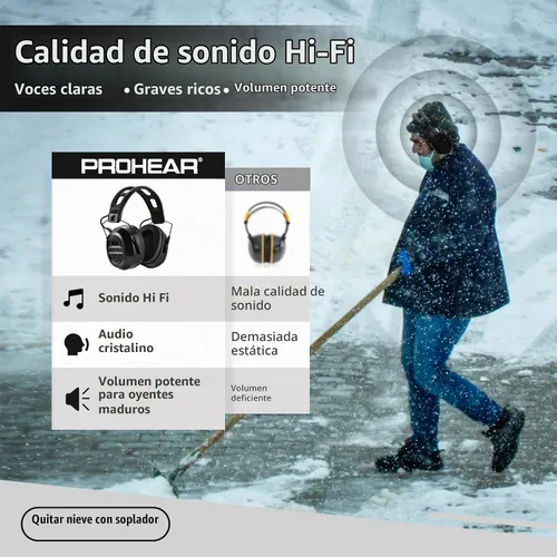 Vista 2 de PROHEAR 039 Bluetooth 6.0 Hi-Fi Hearing Protection Earmuffs 26dB NRR OSHA Approved, Rechargeable Battery, 4 Weeks Runtime, Noise Reduction for