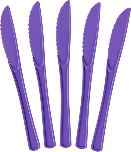Vista 12 de Exquisite Cuchillos de plástico negro, 50 piezas, cuchillos negros, utensilios desechables, juego de cubiertos de plástico resistente