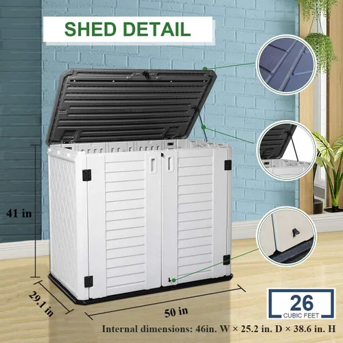 Vista 3 de Kinying - Cobertizo de almacenamiento conveniente horizontal con varias direcciones de apertura, para latas de basura, herramientas, podadora