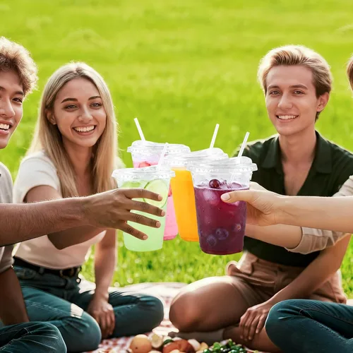 Vista 9 de Paquete de 100 vasos de plástico transparente de 20 onzas con tapas y pajitas, tazas de café helado resistentes y seguras para alimentos con tapas