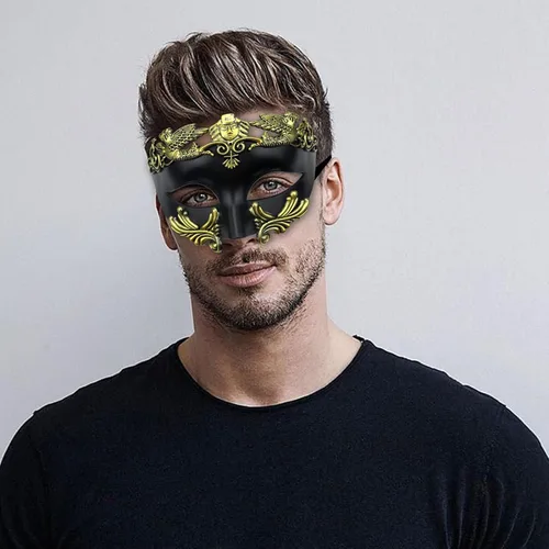 Vista 4 de Máscara de mascarada para hombres, máscara veneciana griega romana, Halloween, cosplay, fiesta, disfraz para hombres, máscara de Mardi Gras