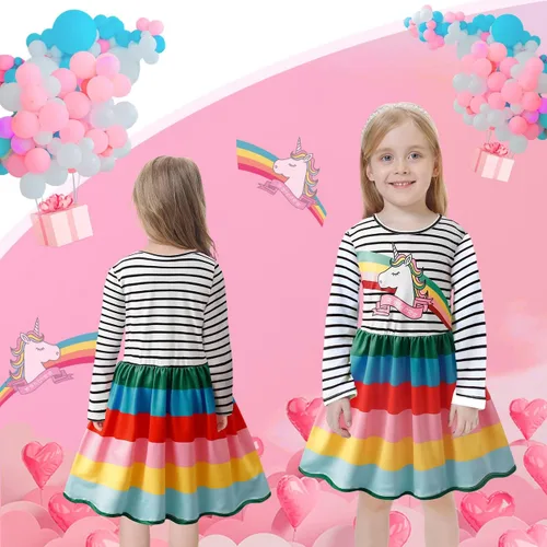 Vista 7 de VASCHY Dress for Girls,Cute Girls Long Sleeve Princess Party Outfit Clothes,ToddlerLittleBig Kid Girls Clothing 2-10T