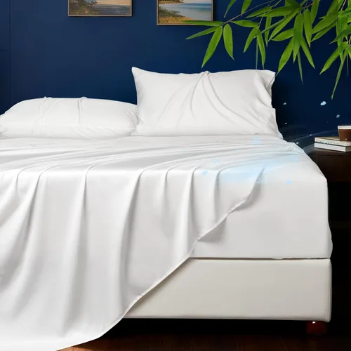 Vista 13 de HYPREST Sábanas refrescantes tamaño Queen – Rayón derivado de bambú, seda suave y transpirable, juego de sábanas de lujo que no sudan, sábanas Beige