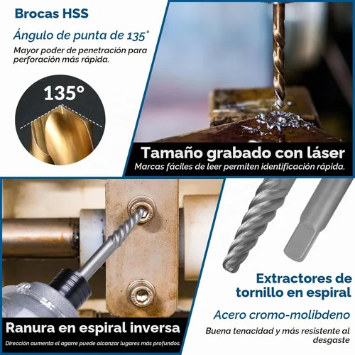Vista 3 de Juego de 39 piezas de extractor de pernos y kit de brocas, extractores de tornillos de splines múltiples, juego de zócalos de extracción fácil