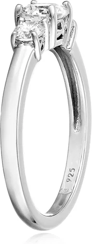 Vista 4 de Tienda Collection Anillo redondo de plata de ley chapado en oro o platino con 3 piedras hecho con circonitas infinitas