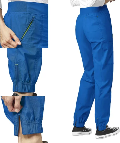 Vista 5 de WonderWink WonderFLEX - Camiseta curvada con cuello muesca para mujer 6208 y pantalón deportivo con cremallera tipo cargo 5908 (XS - 3XL)