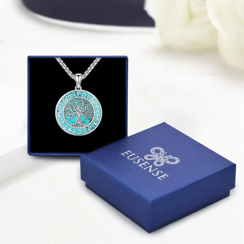 Vista 12 de Joyas de turquesa para mujeres y hombres de plata de ley 925 con colgante de urna para cenizas, collar con medallón de imagen, martillo de Thor