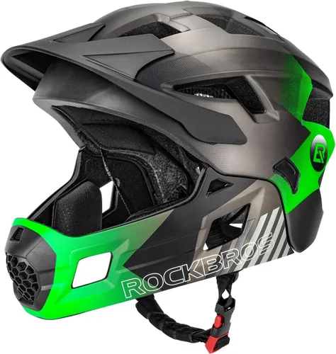 Vista 13 de ROCKBROS Casco integral para niños Cascos de bicicleta para niños Casco ligero de bicicleta de montaña para niños pequeños Desmontable para MTB BMX