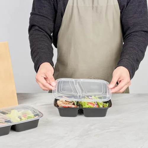 Vista 5 de Asporto - Cajas para llevar con compartimentos de 32 onzas, 50 recipientes para preparar comidas para microondas, 2 compartimentos, con tapas