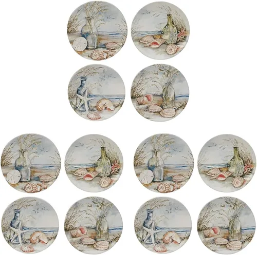 Vista 9 de Certified International Coastal Landscape - Juego de 4 platos para ensalada/postre de 9 pulgadas, diseños surtidos, multicolor, mediano, juego de 4