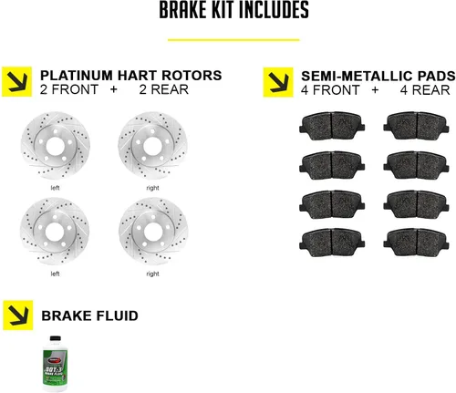 Vista 2 de Hart Brakes Kit de frenos y rotores traseros delanteros Pastillas de freno delanteras y traseras Rotores y pastillas de freno Pastillas