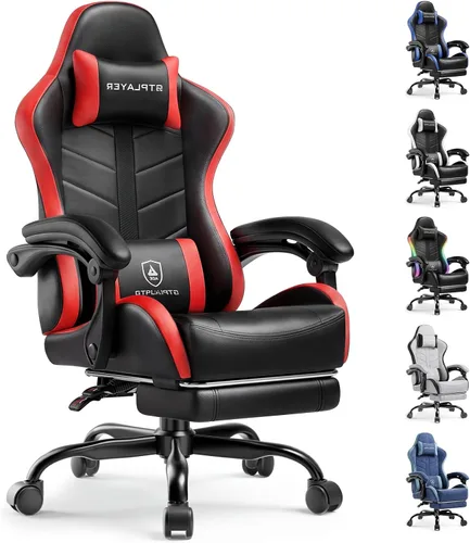 Vista 14 de GTPLAYER - Silla de juegos con reposapiés, silla de juegos de computadora para adultos, silla de jugadores de altura ajustable con reclinación