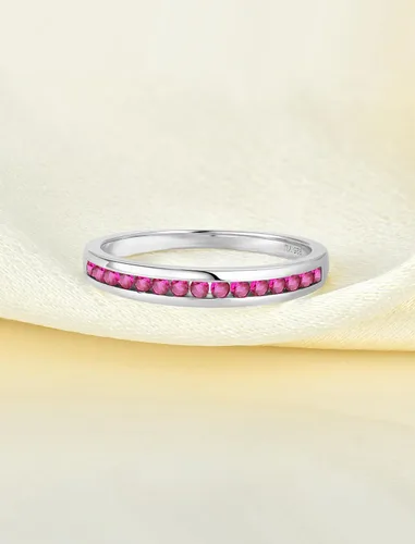 Vista 5 de YL Anillos apilables de plata de ley 925 con halo de piedra natal de eternidad, joyería para mujer