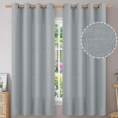 Vista 145 de BGment Cortinas de Lino Beige de 63 Pulgadas de Largo 2 Paneles - Tratamientos para Ventanas con Textura de Arpillera Filtrantes de Luz Cortinas
