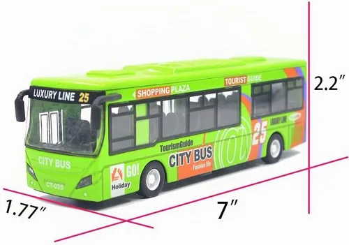 Vista 2 de Ailejia City Bus Toy Die Cast Pull Back Buses Vehículos Mini Coche Diecast Modelo Auto Juguetes Luces y Música (Verde)