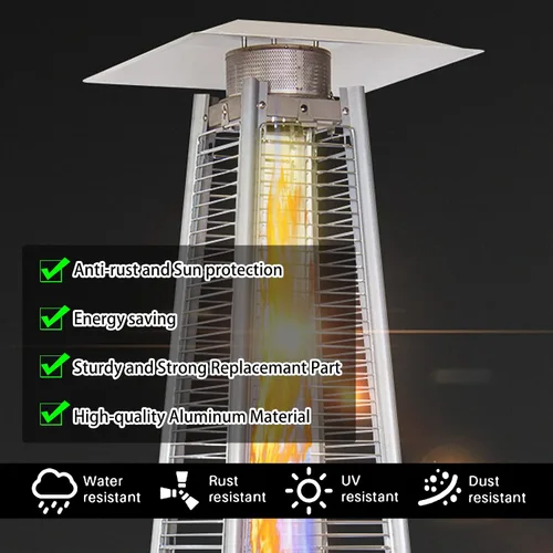 Vista 5 de Escudo de calor para calentador de patio, reflector de calor cuadrado de aluminio, piezas superiores de repuesto para calentadores de tubo de vidrio