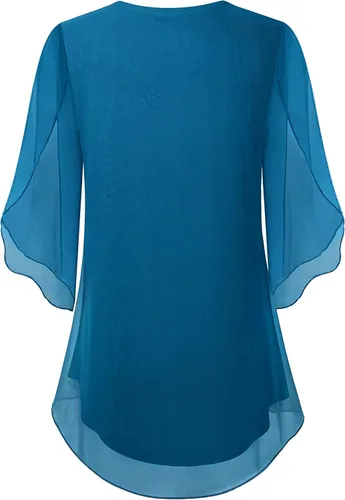 Vista 2 de SeSe Code - Blusa de malla para mujer, con volantes y manga 34, holgada y elástica