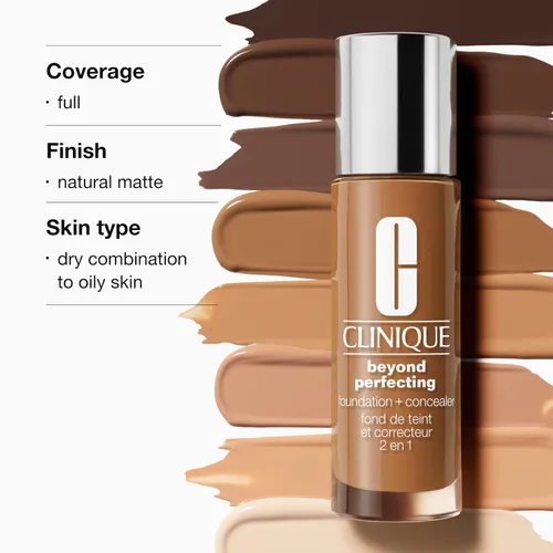 Vista 5 de Clinique Beyond Perfecting Lightweight Liquid Foundation + Concealer For Dry Combination to Oily Skin Types Full Coverage + Natural Matte Finish
