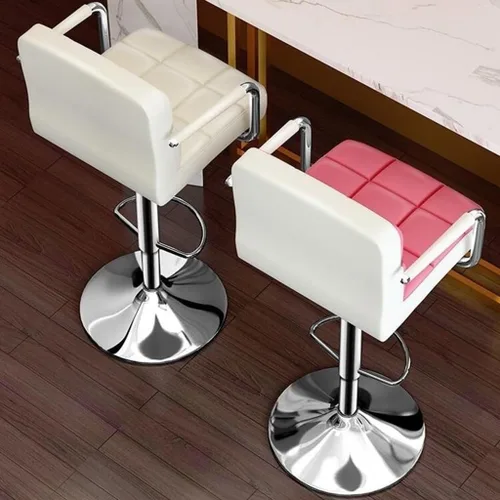 Vista 5 de GIZNXBA Taburetes de bar giratorios de cuero para taburete de cocina, taburetes de bar de altura ajustable con respaldo silla de comedor con / Beige