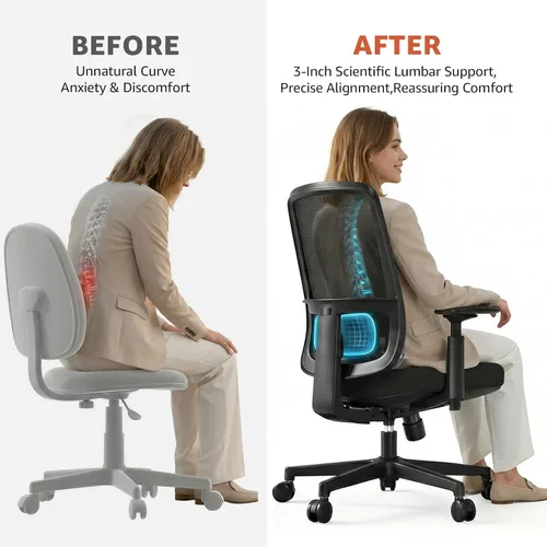 Vista 5 de ErgoSift Silla de oficina M1 ergonómica, sillas de escritorio de oficina de malla para el hogar con soporte lumbar ajustable, cómoda silla