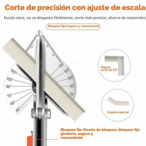 Vista 2 de Tijeras de inglete, tijeras multifuncionales de canalización para corte angular de molduras y acabados, ajustables de 45 a 135 grados, herramientas