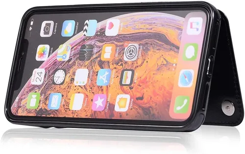 Vista 6 de Funda de teléfono para iPhone Xs Max de 6.5 pulgadas 2018 con protector de pantalla de vidrio templado, tarjetero con tapa de cuero para celular i X