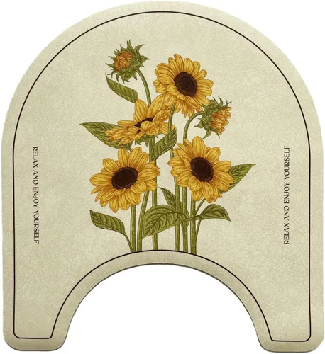 Vista 4 de UKELER Juego de 2 alfombras de baño de girasol, absorbentes de agua, antideslizantes, alfombra de baño en forma de U para bañera, ducha, fregadero