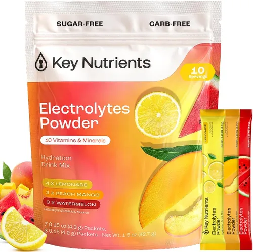 Vista 13 de KEY NUTRIENTS Electrolitos en polvo sin azúcar, limonada de maracuyá con 6 electrolitos y minerales, fibra prebiótica y polvos de hidratación