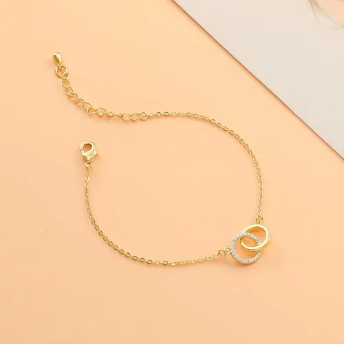 Vista 4 de Collner Pulsera delicada de oro para mujer, chapada en oro de 14 quilates, ligera, pulsera de cadena de espiga de espiga con círculo, dije