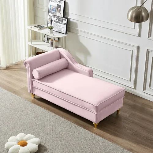 Vista 11 de Chaise Lounge para interiores, sofá de salón tapizado de terciopelo con espacio de almacenamiento oculto, sofá cama con marco de madera maciza