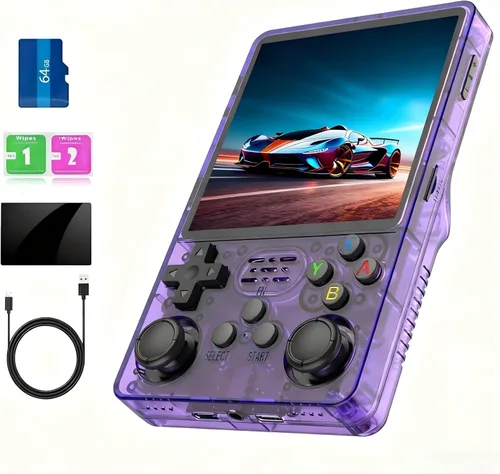 Vista 10 de R36plus - Consola de juegos portátil, consola de juegos retro portátil con pantalla IPS de 4.0 pulgadas, 64 GB, más de 15000 juegos preinstalados