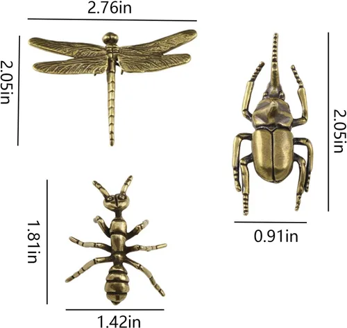 Vista 4 de 3 piezas de escultura de hormiga, libélula, escarabajo, té de metal sólido, adorno de insecto, mini hormiga, libélula escarabajo, figura