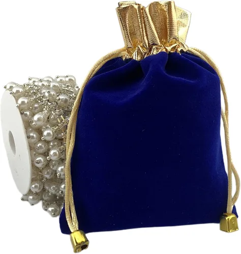 Vista 5 de Palmhomee Paquete de 12 bolsas de terciopelo con cordón para regalo bolsa de terciopelo para joyas bodas y fiestas 5 x 6 pulgadas azul rey apertura