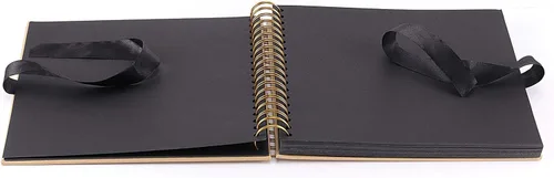 Vista 4 de 2 álbumes de recortes de 10 x 10 pulgadas, 100 páginas, de tapa dura, marrón, papel negro, espiral con cinta y calcomanías en las esquinas, álbum